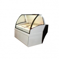 Прилавок для мороженого Es System K SAGITTA 1,4 белый,шелкография стекол черная