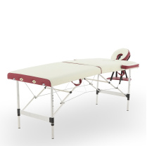 Массажный стол складной MED-MOS JFAL01A 2-х секционный, алюминиевая рама, кремовый-красный