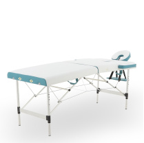 Массажный стол складной MED-MOS JFAL01A 2-х секционный, алюминиевая рама, белый-бирюзовый