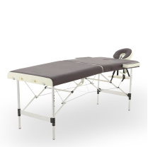Массажный стол складной MED-MOS JFAL01A 2-х секционный, алюминиевая рама, коричневый-кремовый