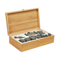 Набор массажных камней из базальта НК-3Б в коробке из бамбука (60 шт.) 