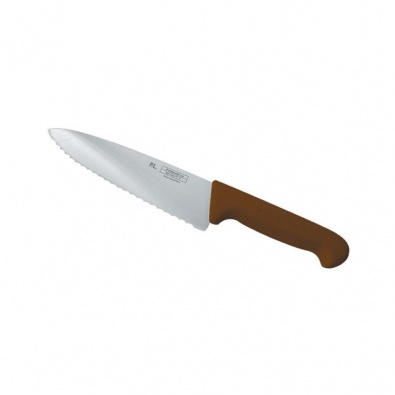 Нож PRO-Line поварской, коричневая пластиковая ручка, волнистое лезвие, 25 см, P.L. Prof