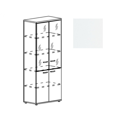 Шкаф со стеклянными дверьми в алюминиевой рамке (задняя стенка ДСП) Юнитекс А4 9390 БП белый премиум