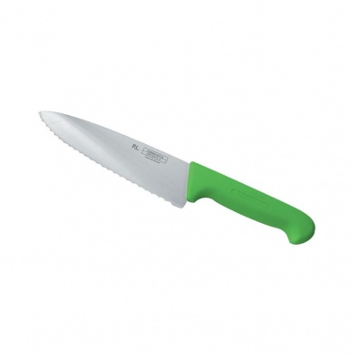 Нож PRO-Line поварской 20 см, зеленая пластиковая ручка, волнистое лезвие, P.L. Proff Cu
